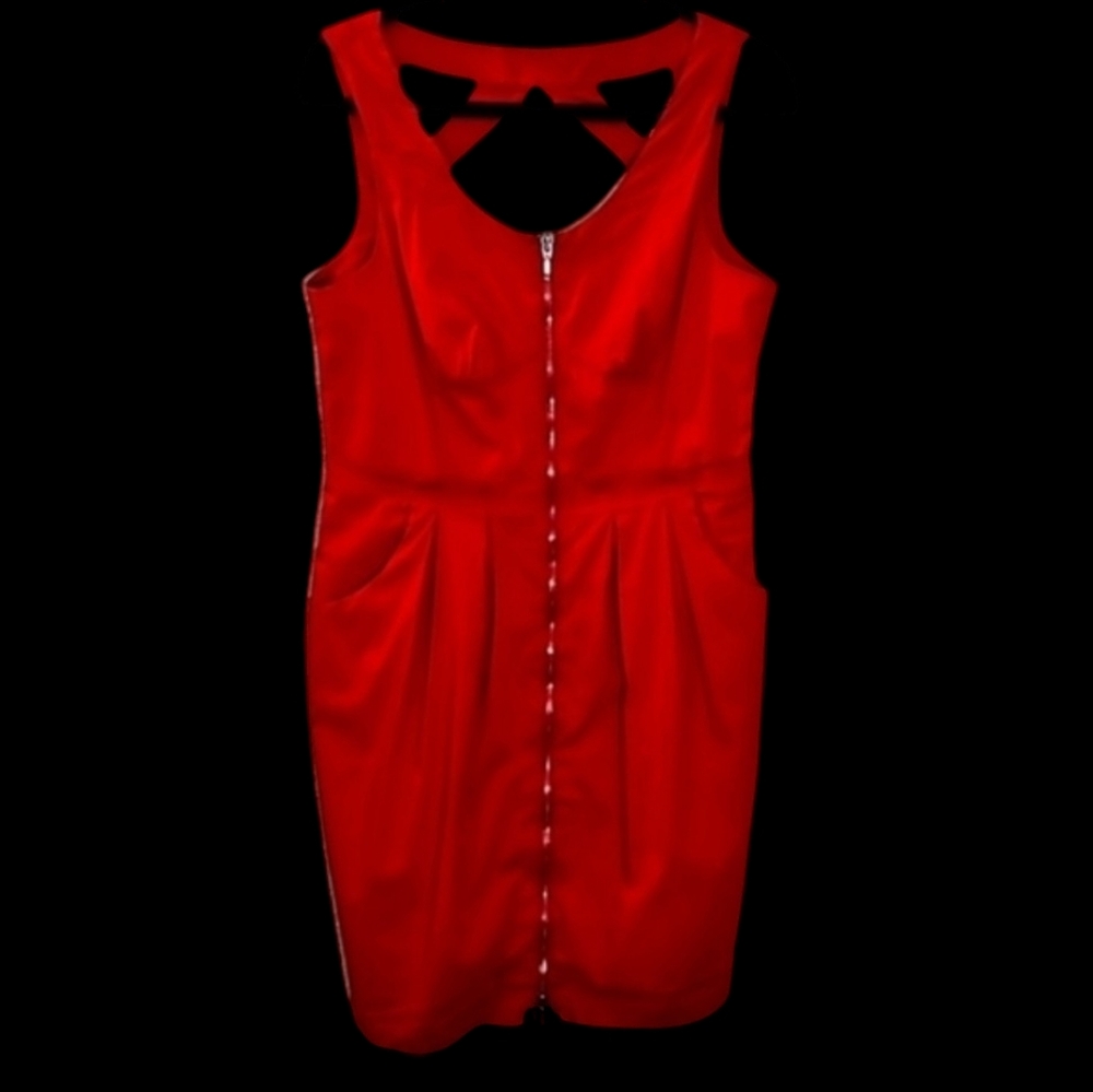BCBGeneration Little Red Coctail Dress Cutouts Exposed Zipper Size 10 - Picture 17 of 17